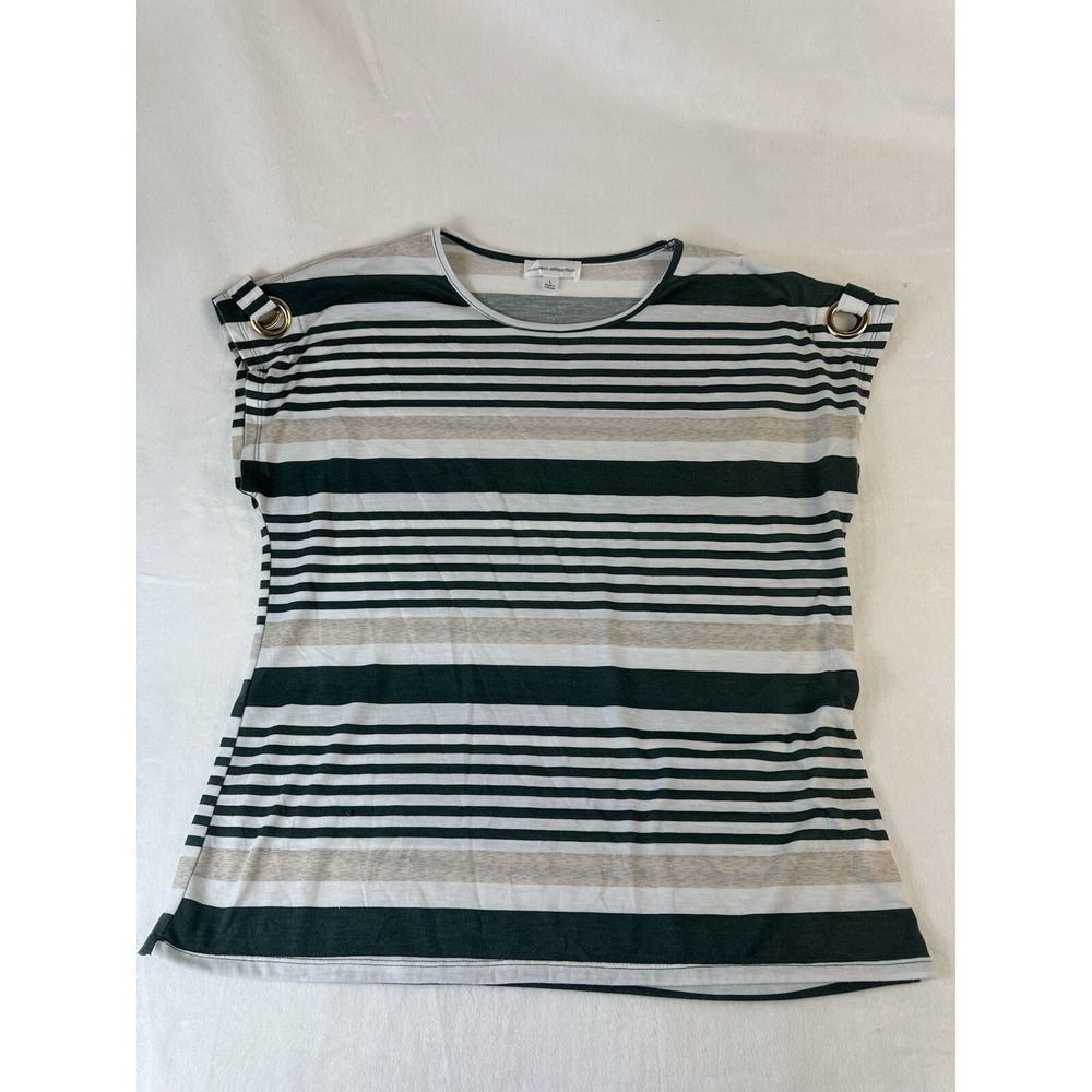 Modern Attraction Sz L Blouse Sleeveless Jersey Pullover Blue White & Tan Stripe